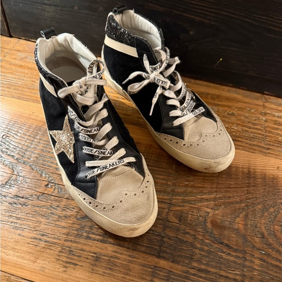 Golden Goose Black and Cream High-Top Sneakers - Picture 1 of 4